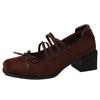 Bow Square Heel Women's Mary Jane Shoes Summer and Autumn French Dress Versatile Ballet High Heel Single Shoes Tide