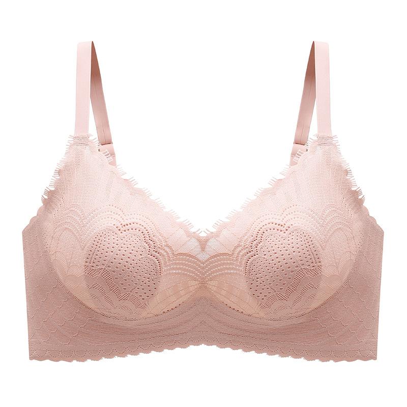 Underwear women's steel rims, big breasts, small bras gather, anti-sagging, sexy lace fixed bra, anti-sagging and seamless