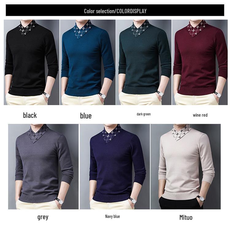 Pierre Cardin Men's Thickened Knit Pullover – Casual Autumn/Winter Long-Sleeved Sweater for Middle-Aged Men