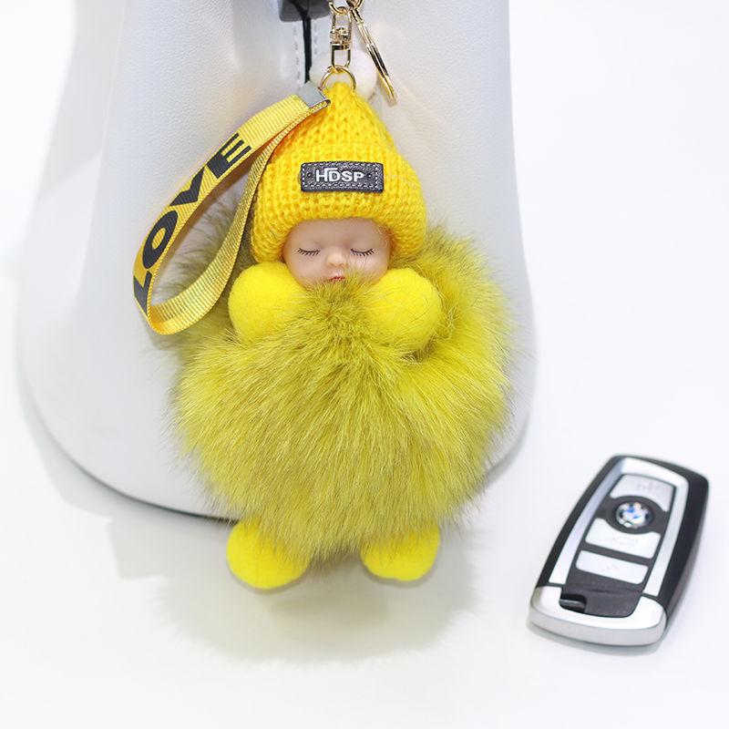 Genuine Fox Fur Pom Pom Doll Keychain Pendant for Bags and Accessories