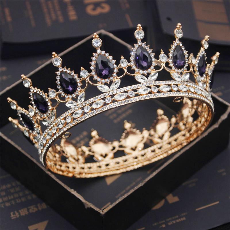 Bride Royal Purple Crystal Queen King Tiaras and Crowns Bridal Pageant Diadem Head Ornament Wedding Hair Jewelry Accessories