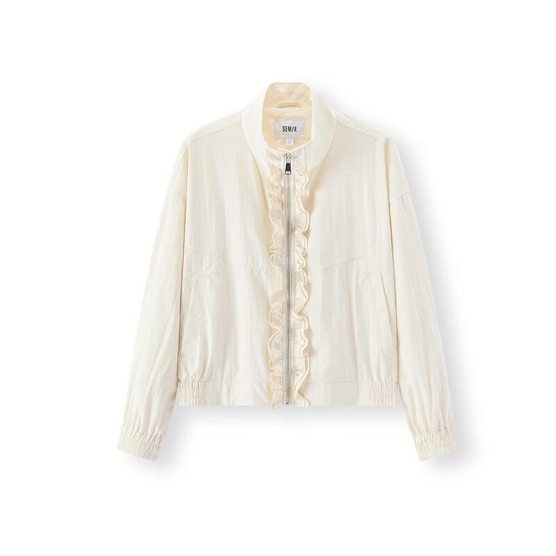 Semir Women's Autumn Textured Ruffle Trim Curved Sleeve Jacket