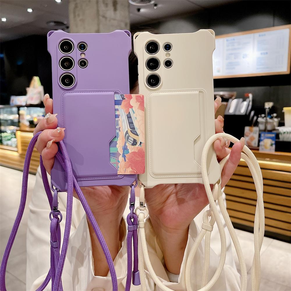 Silicone Wallet Crossbody Lanyard Card Holder Case for Samsung S26 S25 S24 Ultra S23 FE S22 Plus A17 A36 A56 A16 A55 Soft Cover