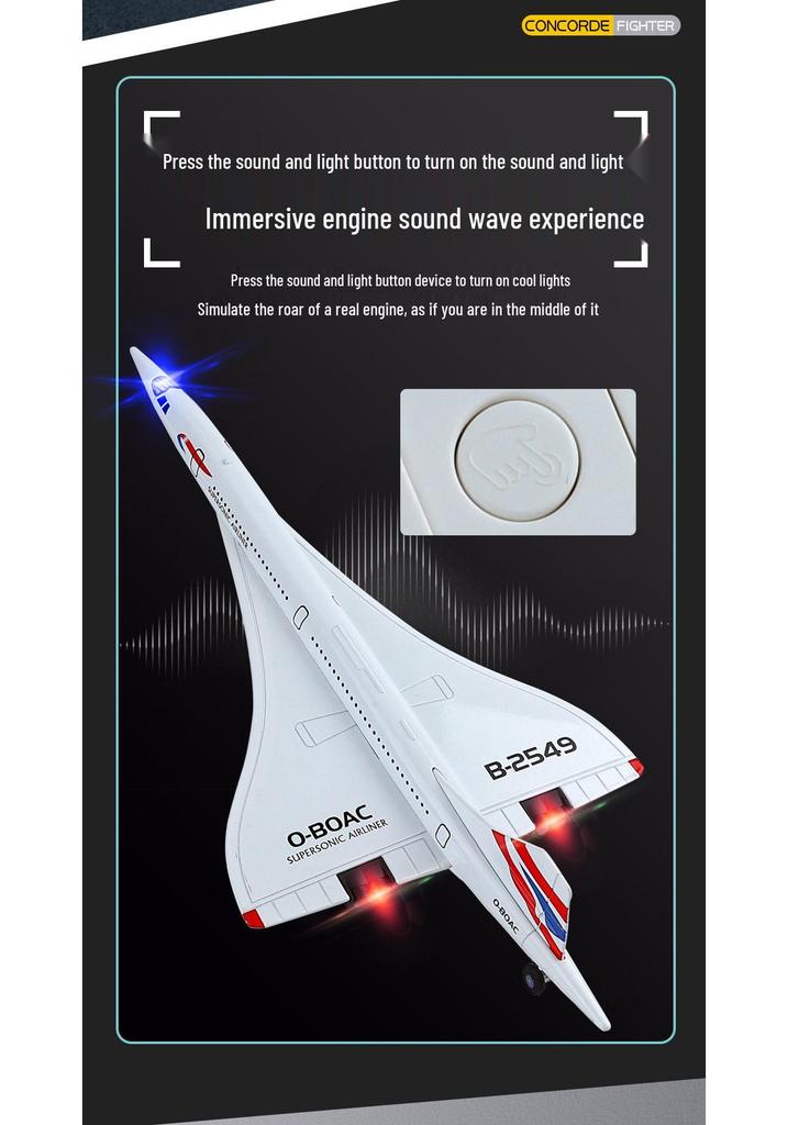 Kaiwei 1:168 Concorde Supersonic Passenger Jet Model with Sound and Light.