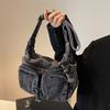 Vintage Denim Shoulder Bag Women's Large Capacity Messenger Bag Multi-pockets Satchel Bags Adjustable Strap Ladies Crossbody Bag