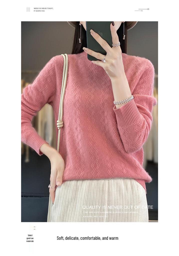 Women's Cashmere Sweater: Round Neck, Solid Color, Long Sleeve, Thickened Knit, Versatile Slim Fit, Autumn/Winter Pullover.