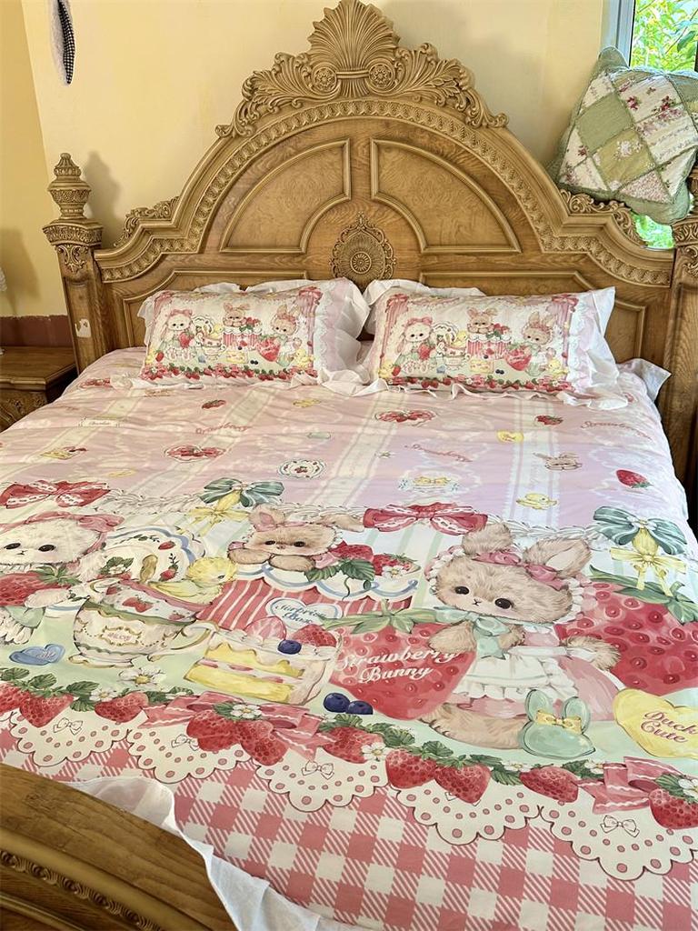 Cute Cartoon Lolita Pure Cotton Bedsheet and Duvet Cover Set – All-Cotton, Four-Piece Set