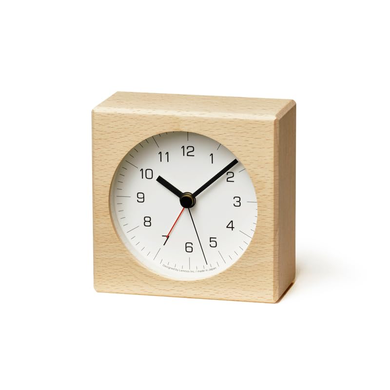 Lemnos Analog Alarm Clock, Natural Wood Grain, Tsumiki Alarm JH17-04 NT Lemnos