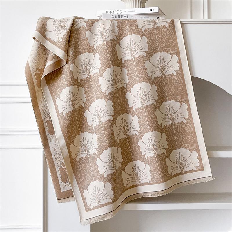 Luxury Winter Cashmere Scarf Women Floral Print Shawl Wrap Soft Pareo Elegant Poncho Femal Thick Warm Blanket Echarpe Pashmina
