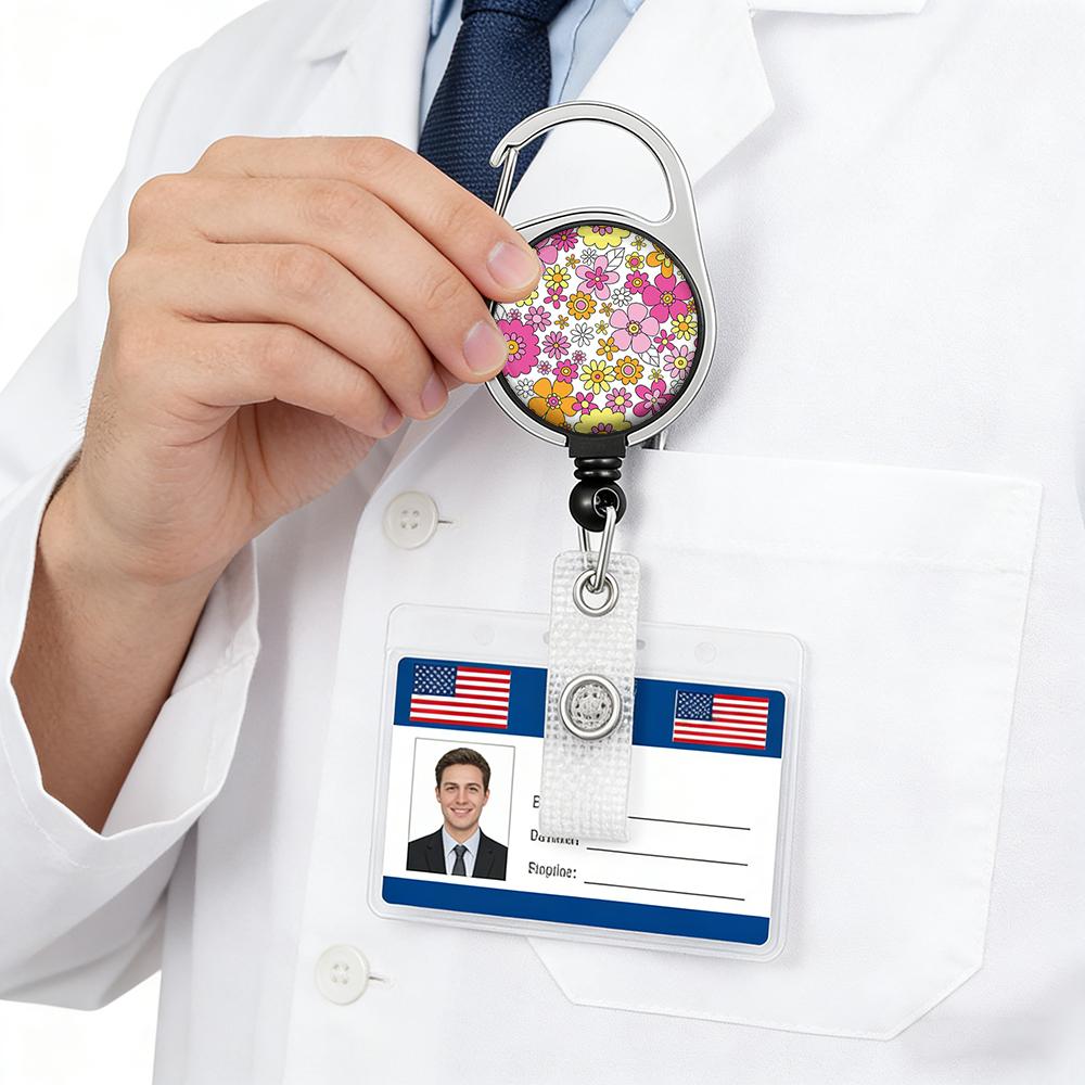 Plant Flowers Clip Lanyards ID Badge Holder Porta Credencial Lanyards Keychain Badge Reel Nurse Retractable Wholesale