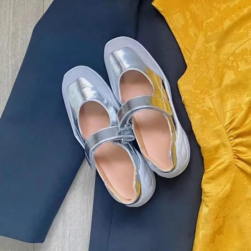 Fashion Shallow Flat Sport Mary Ballet Shoes Women's Vintage French Sport Silver Mary Jane Single Shoes