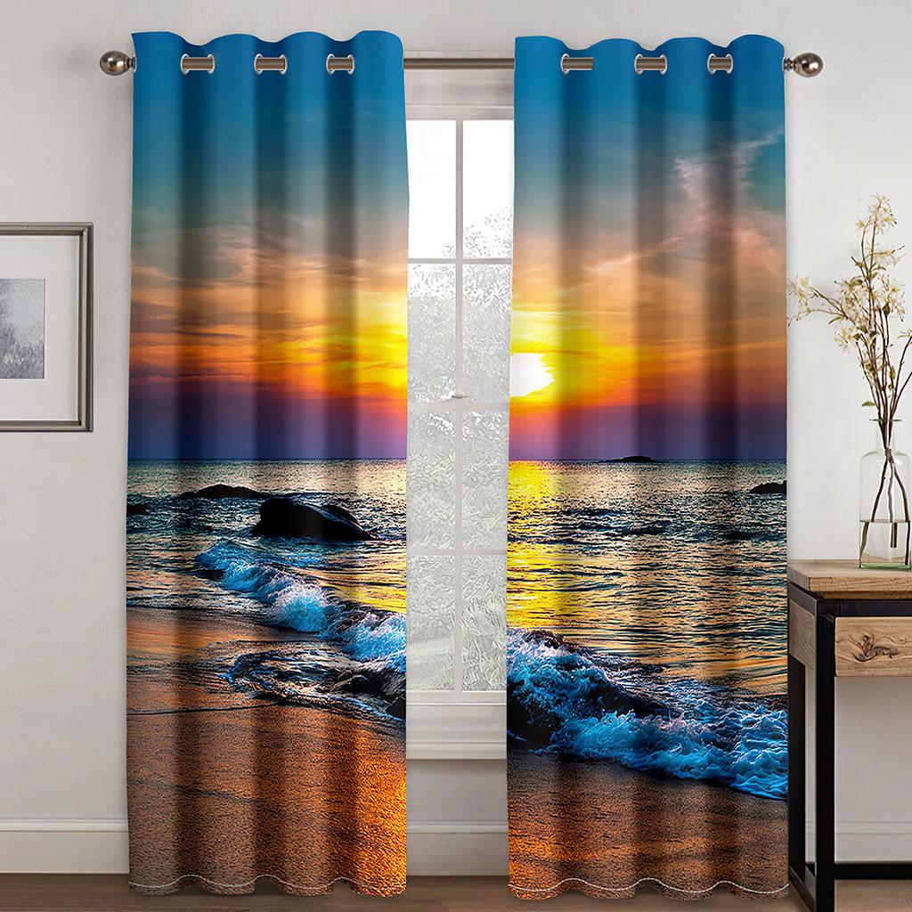 

Sea Lake View 3D Curtains Starfish Steamship Beach Blue Curtains Bedroom Balcony Window Decorative Curtains 2 Panels 50W130H(CM)X2PCS&Hook