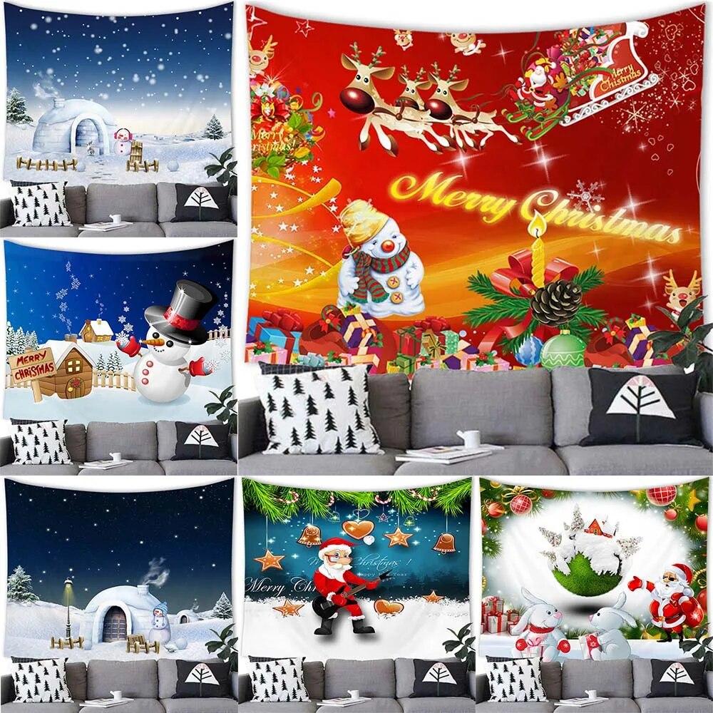 

Home Decor Tapestry Wall Hanging Santa Elk Snowman Decorative Tapestry Christmas Room Wall Decor Backdrop Cloth Tapestry
