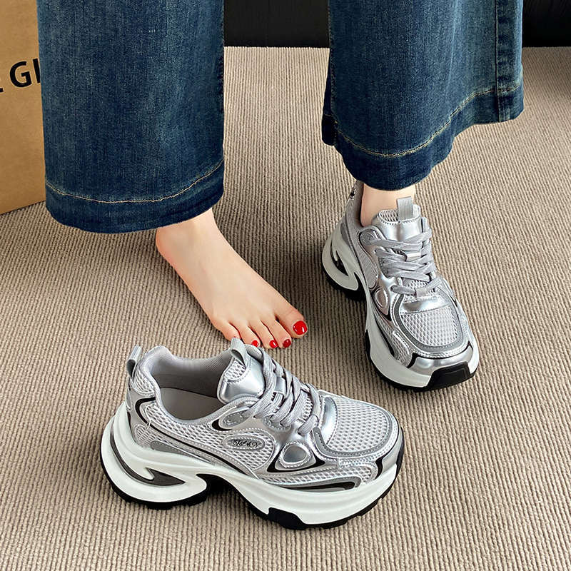 Fried Street Dad Shoes Women's Shoes 2025 New Spring and Autumn Popular Mesh Shoes Thick Soles Increase Casual Sneakers ins