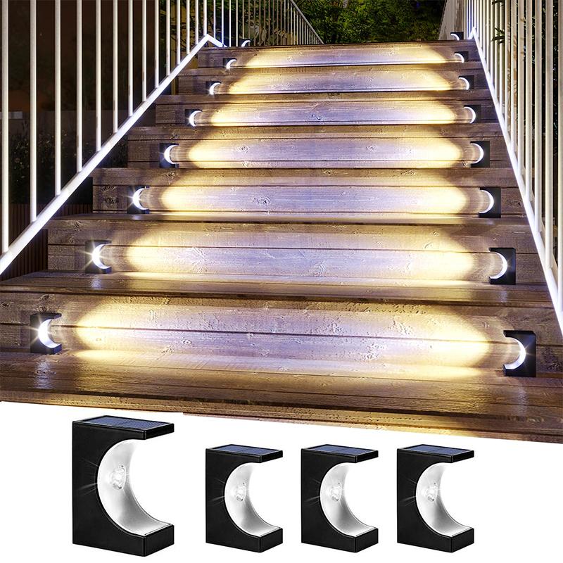 4 STÜCK LED Solar Stufenleuchten Außen Treppenlampe Solarbetrieben Solar Gartenleuchte Deko für Zaun Hinterhof Veranda Stufe Balkon