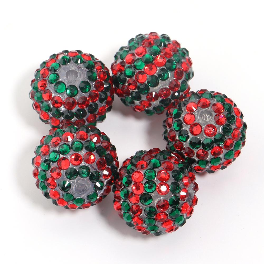 5pcs 20mm Rhinestone Resin Ball Beads Colorful Stripe Round Loose Beads For Jewelry Making DIY Bracelets Phone Chain Keychain