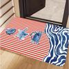 Coastal Red White Stripe Sea Creature Area Rug, Washable Non-Slip Floor Carpet, Entryway Front Door Mat, 1PC