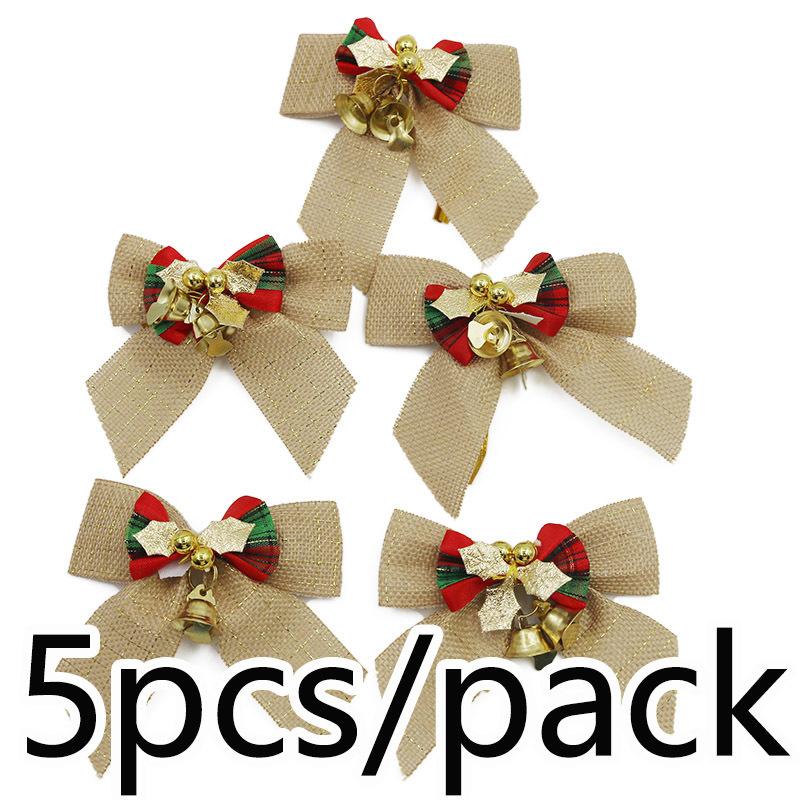 (5 Pcs/pack)8cm Christmas Checkered Butterfly Knot With Bell Christmas Decoration Home New Year Celebration Handmade DIY Pendant