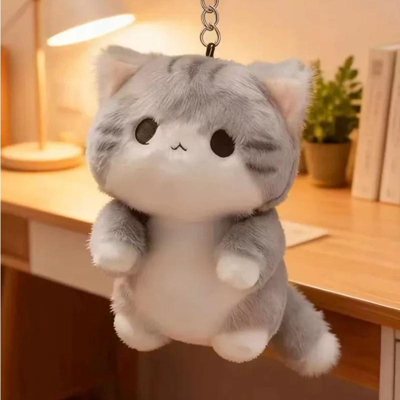 Grauer Flauschiger Katzen Schlüsselanhänger Weicher Plüsch Rucksack Anhänger Kawaii Anhänger Geschenk für Freundin Viral Kuscheltier Zubehör