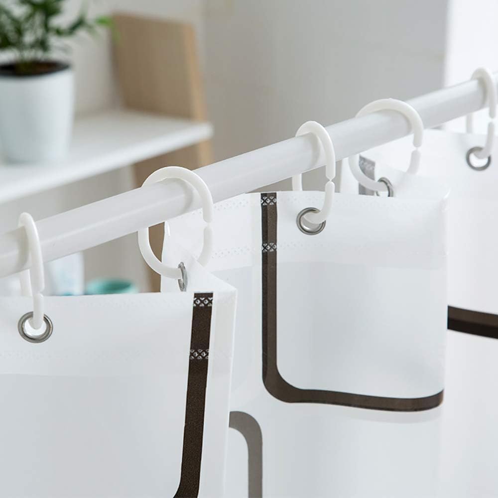 1pc Checked Waterproof Shower Curtain with Metal Grommets & Plastic Hooks, Semi-ransparent Plastic Bath Curtain for Bathroom