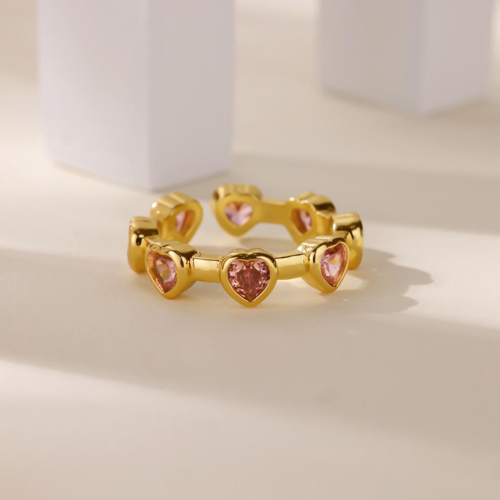 Colored Zircon Stainless Steel Heart Rings For Women Gold Color Heart Opening Ring Wedding Christmas Jewelry Gift