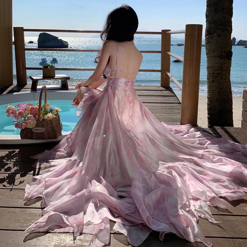 Suspender Dress Fairy Large Swing Elegant Irregular Multi-layer Skirt Beach Dress Birthday Dress Seaside Vacation Dress