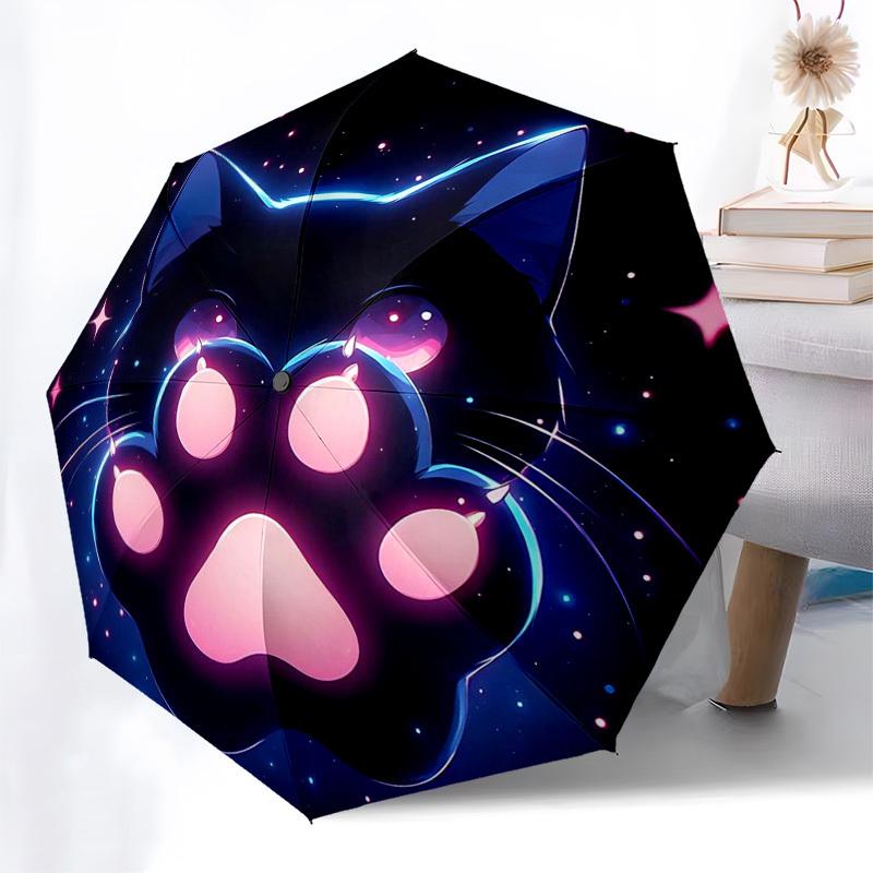 

1pc Glowing Neon Cat Paw Print Automatic Folding Umbrella - Portable 3-Fold Design with 8-Bone Iron Frame, Perfect for Outdoor Use, Festive Gifts, Tra