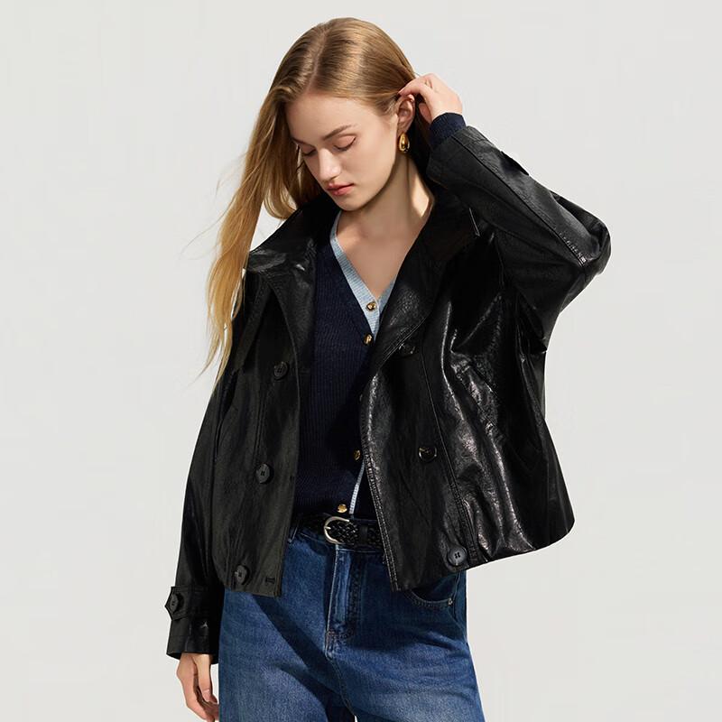 

Женская куртка из короткой ПУ кожи свободного кроя со стойкой L