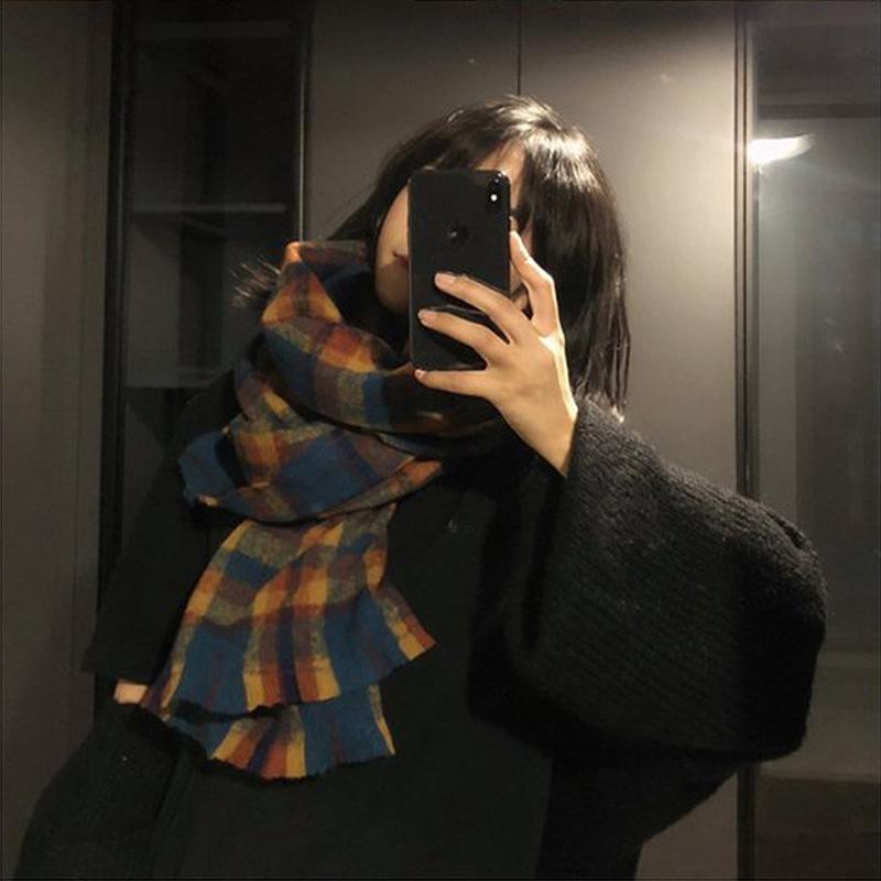 Retro Plaid Imitation Cashmere Scarf Shawl Dual Purpose Women's Winter Versatile Thickened Warm Long Style Versatile New Style