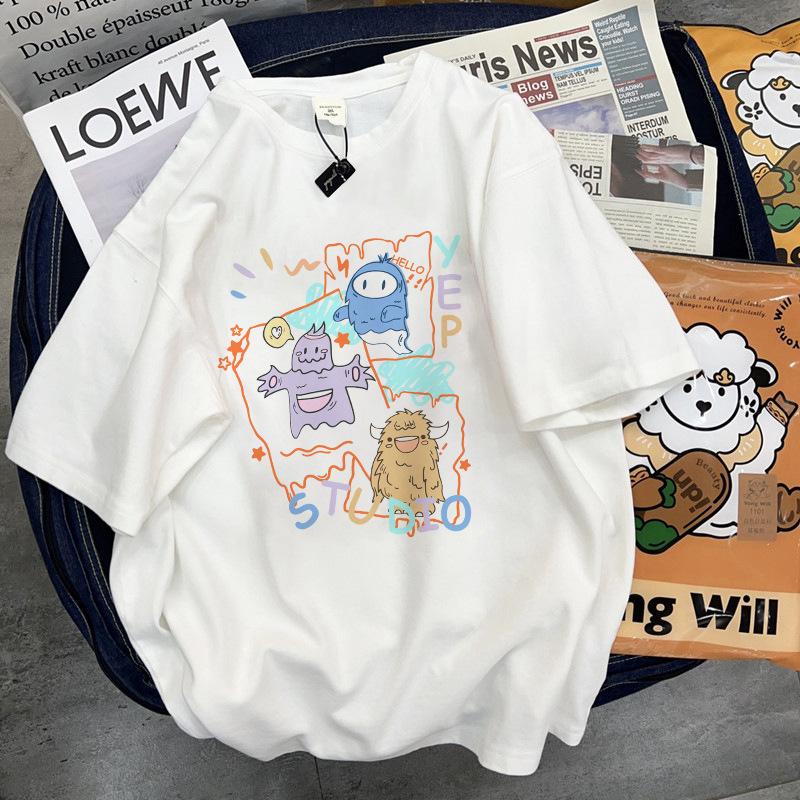 Kawaii Cute Kitten Puppy Graphic Blouse Best Friend Short Sleeves Women Couple T-shirt Y2k Girlfriends Clothing Streetwear Tops