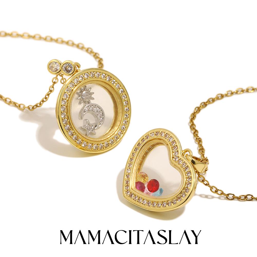 MamacitaSlay 316L Stainless Steel Heart Sun Moon Star Necklace 18K Gold Plated Waterproof Jewelry For Women Party Everyday Wear