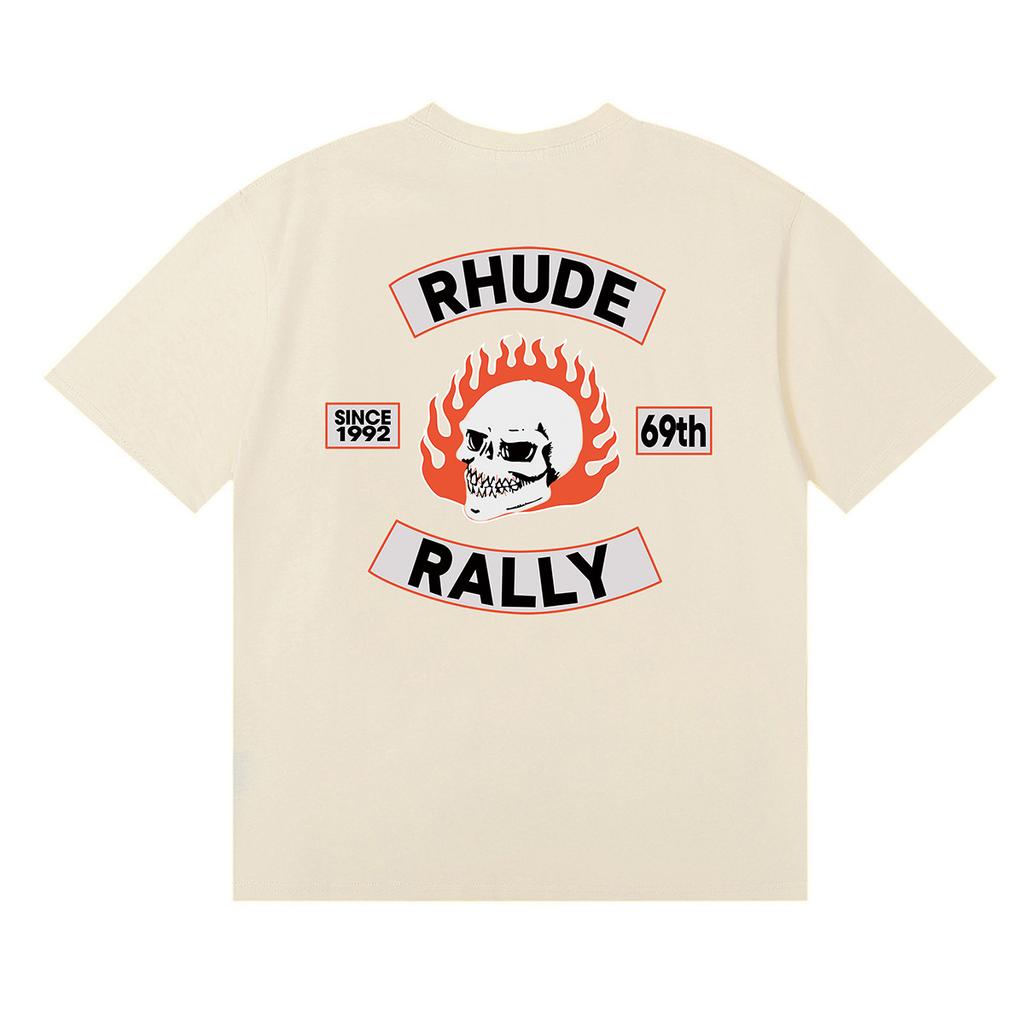 24SS cross-border European and American tide brand RHUDE micro-label letter skull print short-sleeved t-shirt men's and women's American high street