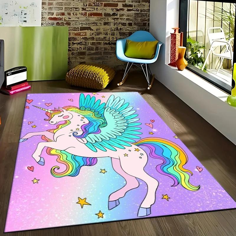 3D Cute Unicorn Large Area gamer Rug Carpet for Home Living Room Children's Bedroom Sofa Doormat Decoration Kids Floor Play Mats