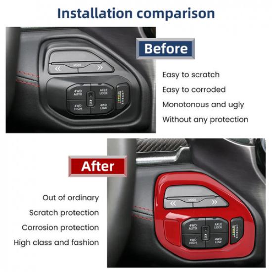 For Dodge Ram 1500 -2026 Red Interior 4WD Adjustment Switch Decor Cover Trim