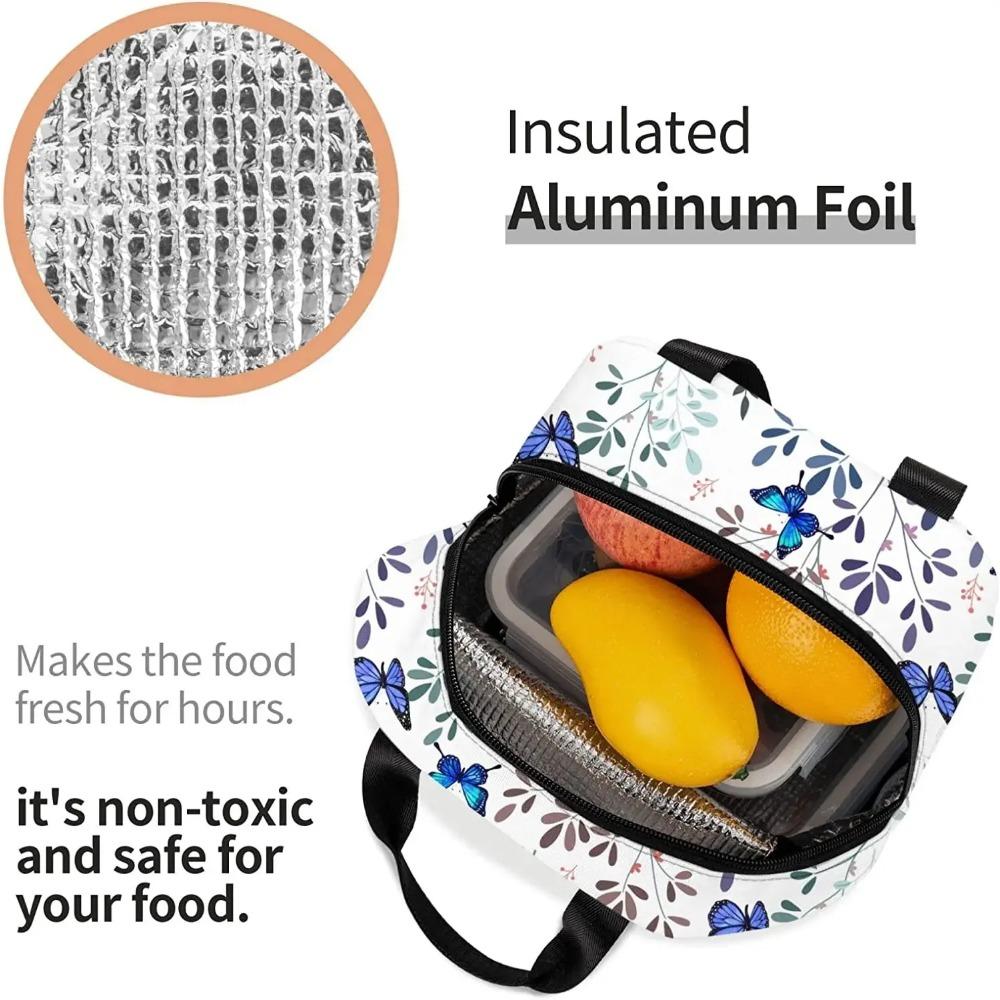Izolovaná taška na oběd s motýlem s přední kapsou Opakovaně použitelná chladicí taška tote se zipem pro kempování, turistiku, piknik, pláž, cestování, práci