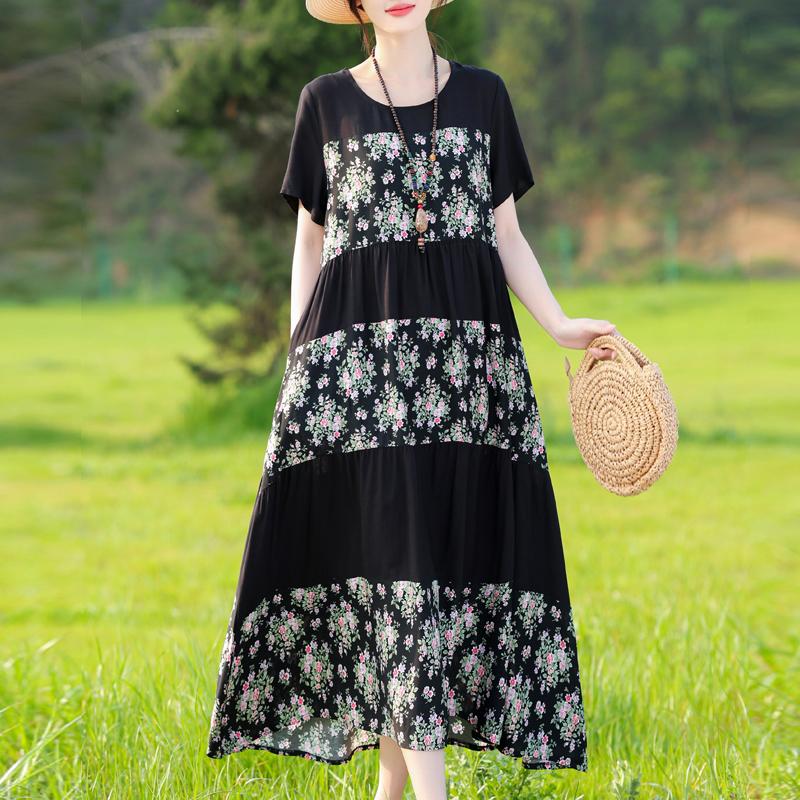 Elegant Dresses for Women Plus Size Casual Loose Short Sleeve Long Dress Women Summer Vintage Clothes