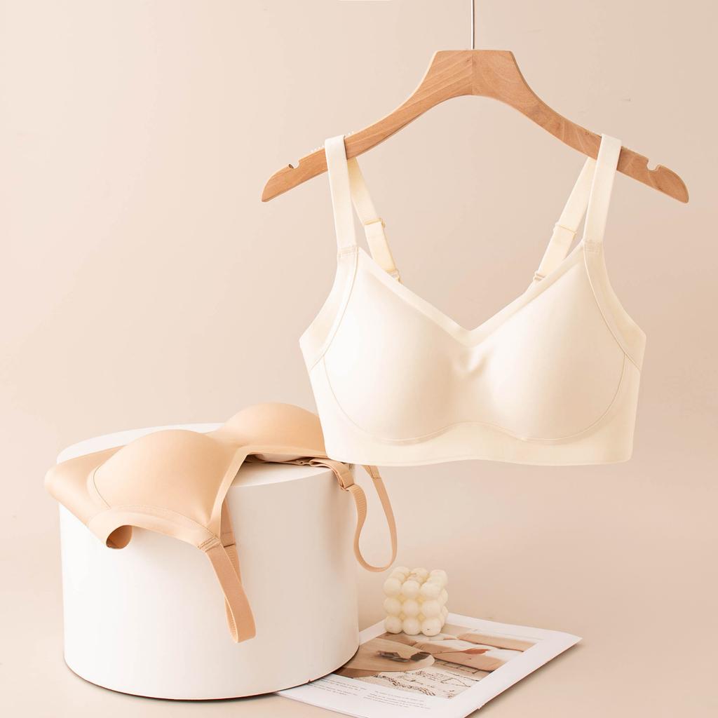 Big-breasted mulberry silk bra, large cup gathering comfort, no steel ring, beautiful back lift and secondary breasts