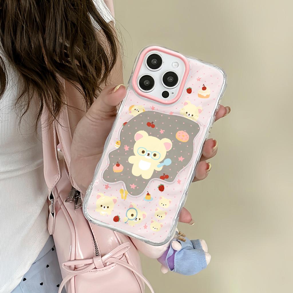 Cake Bear Wave Mirror Suitable for Apple 16/15/iphone13promax Huawei Makeup Mirror Mobile Phone Case