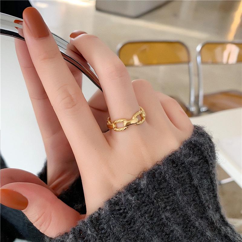 18K Gold-Plated Titanium Steel Twist Chain Ring - Trendy European Style for Women