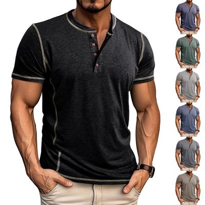 Kurzarmhemd für Herren, 4-Knopf-T-Shirt, lässiges Oberteil