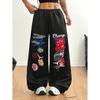 Womens Streetwear Wide Leg Pants With Print - Hip Hop Dance Loose Fit High Waist Trousers