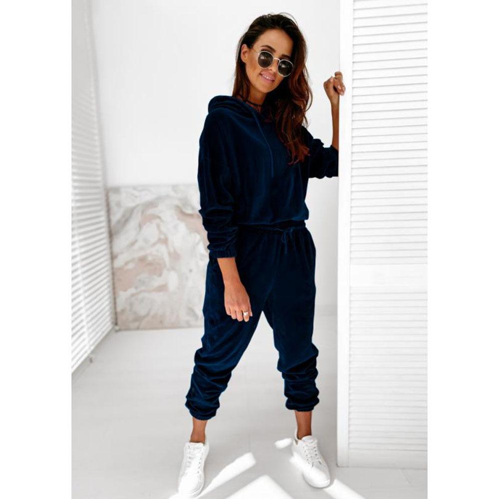 Velvet Material Women 2 Piece Set Casual Sport Outfits Tracksuit Hoodies Sweatshirt+Pants Spring Sportswear Running Sets