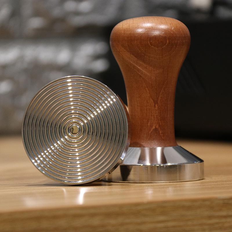 Electroplated Coffee Tamper with Flat Bottom and Beech Wood Handle, 51/53/58mm Threaded Base for Espresso Machines