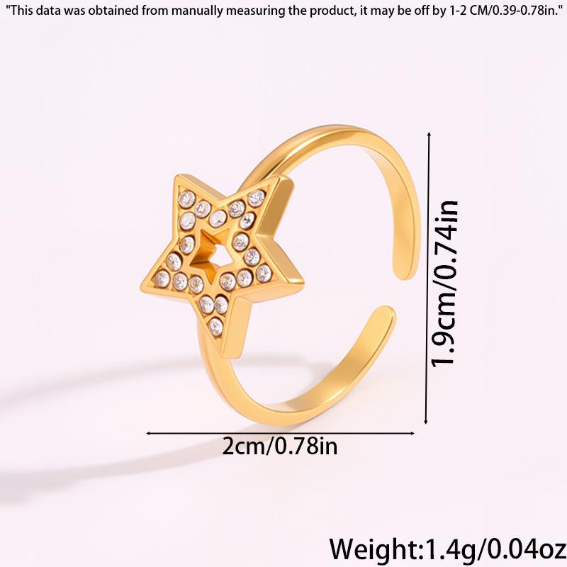 Women's Hollow Star Diamond Titanium Steel Open Ring - High-End Niche Fashion 
