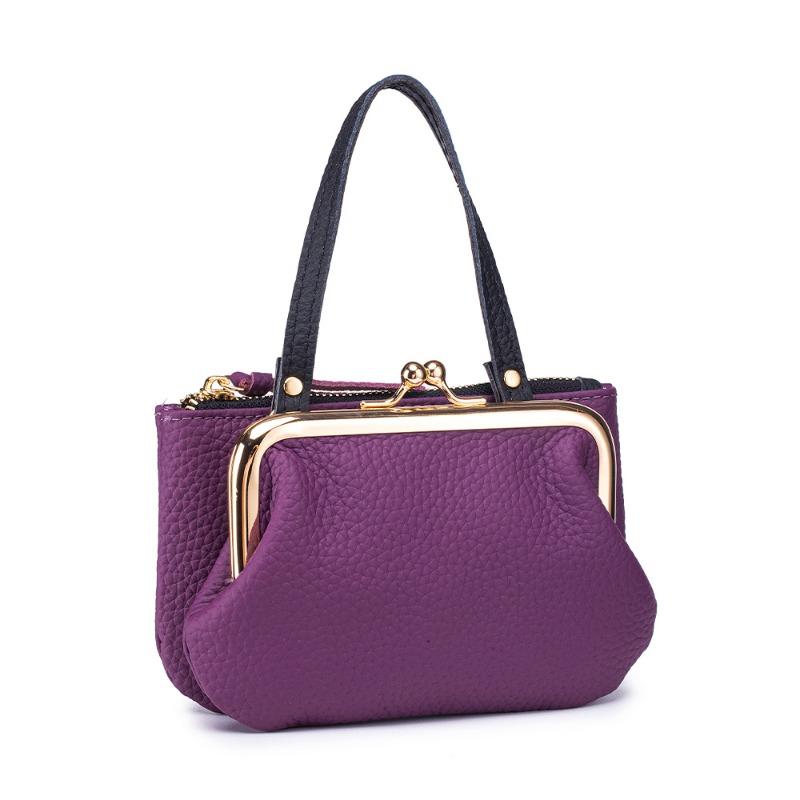 New lychee pattern creative mouth gold bag Japanese leather hand carry change bag mini double clip coin storage bag