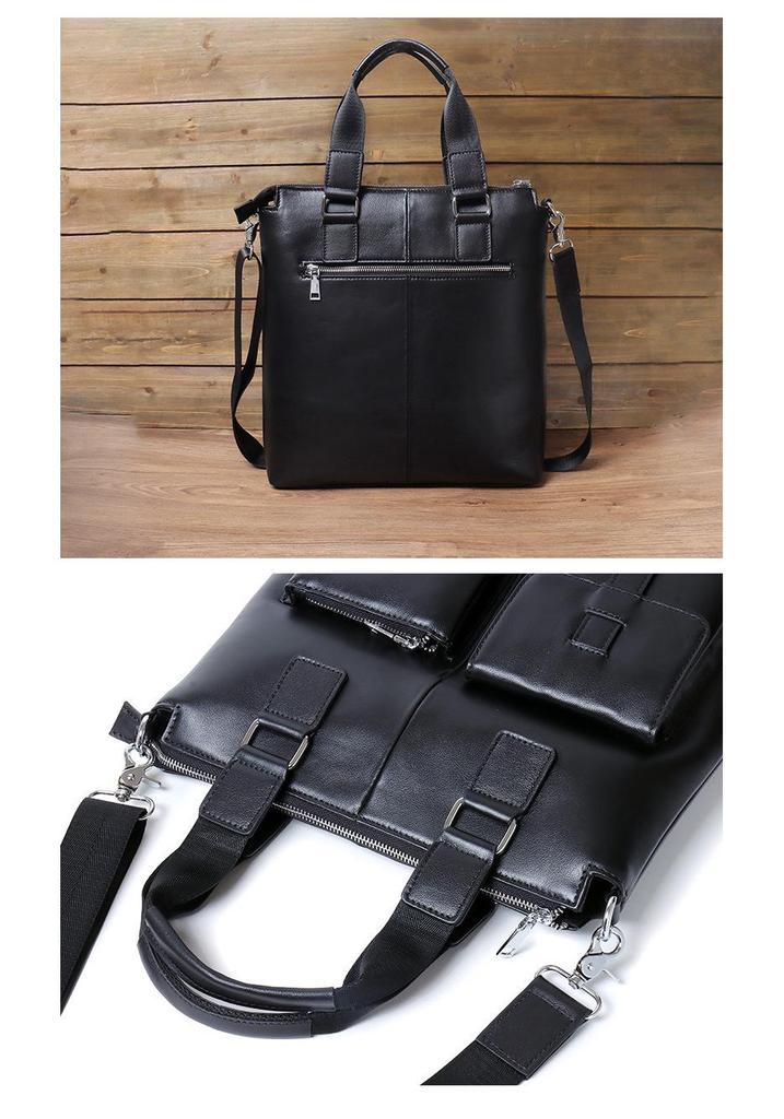 Men's Genuine Leather Vertical Business Briefcase - Top Layer Cowhide Computer Tote Bag