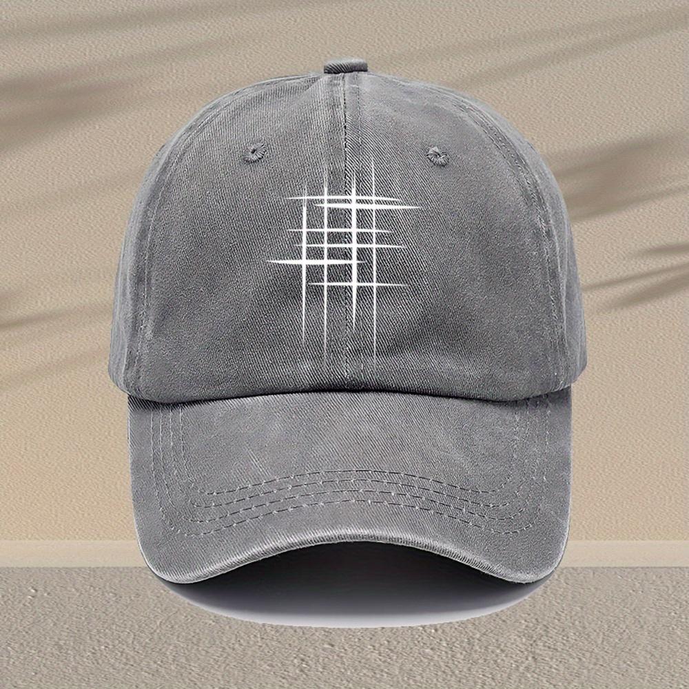 Mens Vintage Washed Baseball Cap Adjustable Lightweight Retro Geometric Line Print Design Casual Hat for Casual Attire Mult
