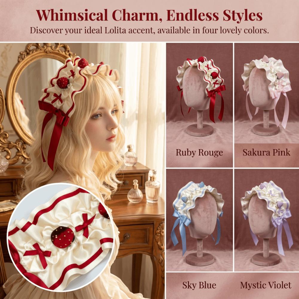 Elegant Strawberry Lolita Headband Handmade Lolita Hair Accessories Women Hair Scarf Daily Wear