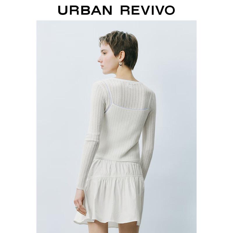 UR Women's Ballet Style Faux Two-Piece Hollow Knit Top