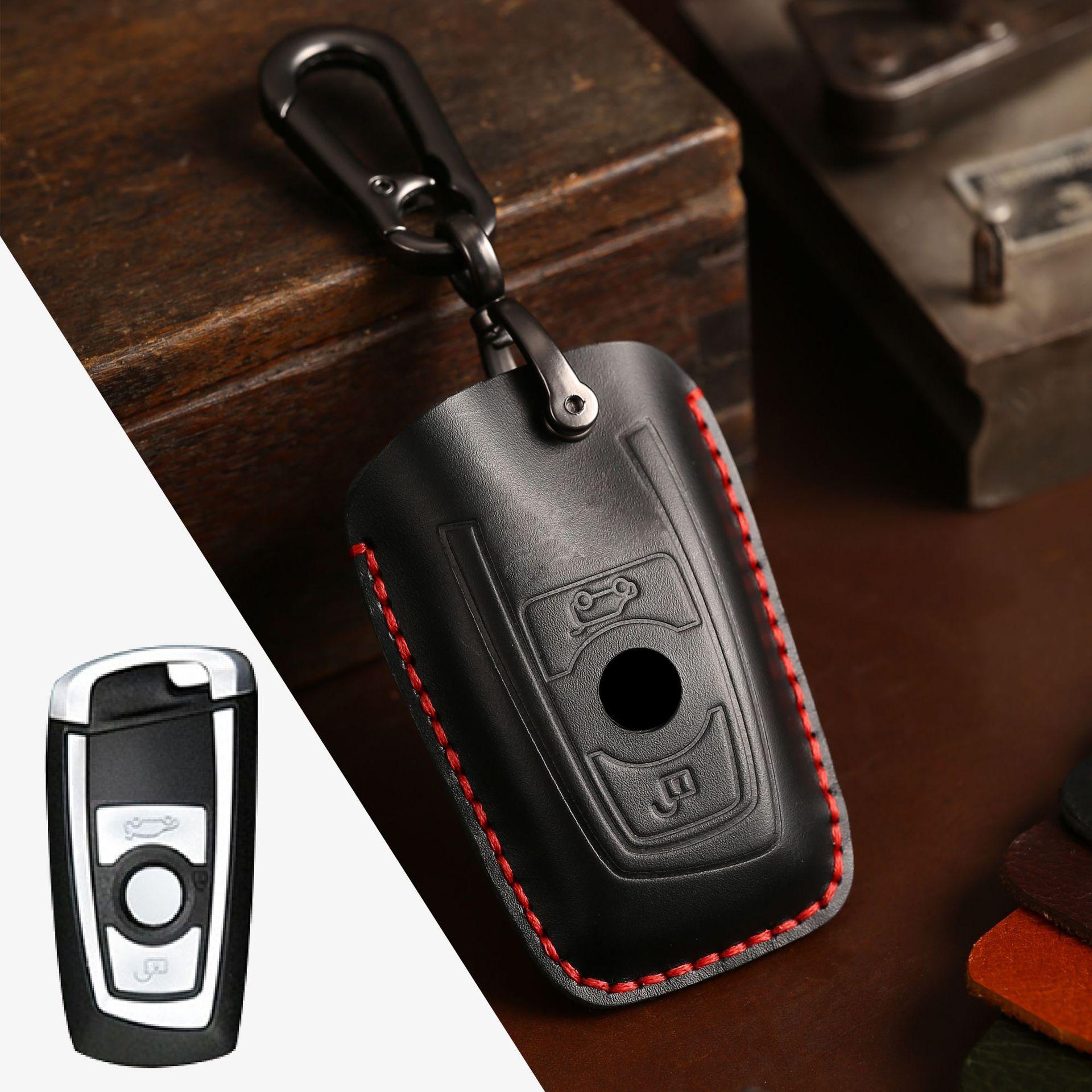 

Роскошный кожаный чехол для ключей HALLMO ручной работы для BMW RED 2 Buttons